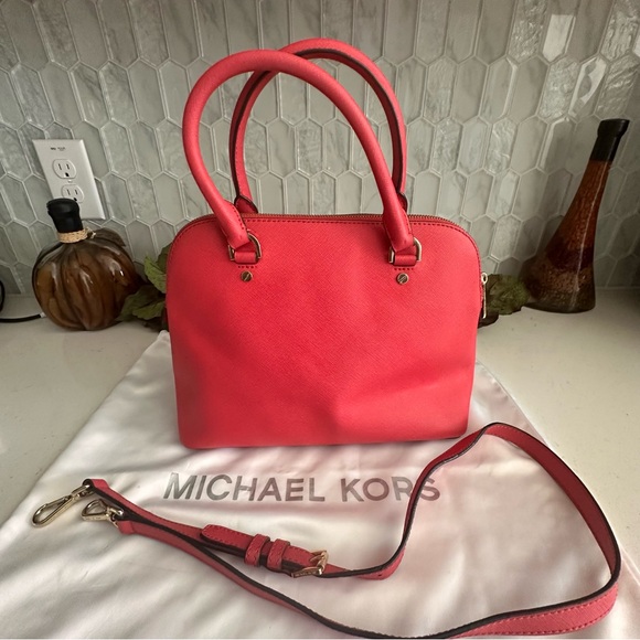 Michael Kors Red Saffiano Leather Satchel Gold-Tone Hardware & Detachable Strap - Picture 3 of 12